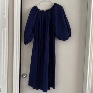 Bliss Navy Blue Midi Dress Size S ; Belted Waist, Pockets, Classic Look